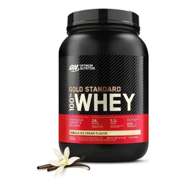 Whey Gold Standard Optimum Nutrition, 907 g, sabor a helado de vainilla