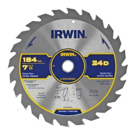 Disco Sierra Circular Portatil 7 1/4  40t 5/8  Irwin