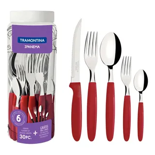 Faqueiro Inox Tramontina Ipanema 30 Peças Jogo De Talheres Cor Vermelho Faqueiro Inox Tramontina Ipanema 30 Peças Jogo De Talheres Cor Vermelho