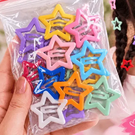 30Unid Presilhas Estrela Colorida Tic Tac Cores Sortidas Infantil Prendedores Cabelo Menina Grampos Estrelinhas Clip Xuxinha 30 Unidades