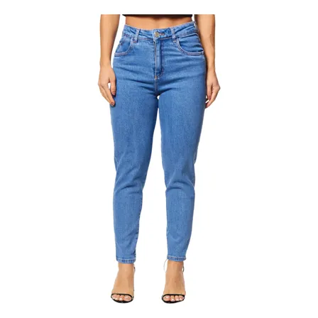 Calça Jeans Feminina Sawary Cintura Alta 273706 Mom Índigo Liso 42