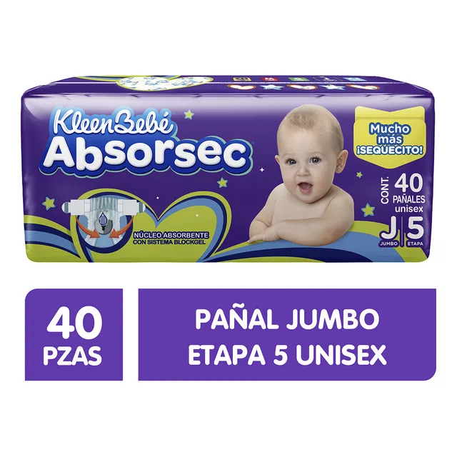 Pañales Kleenbebé Absorsec Etapa 5 Unisex 40 Piezas