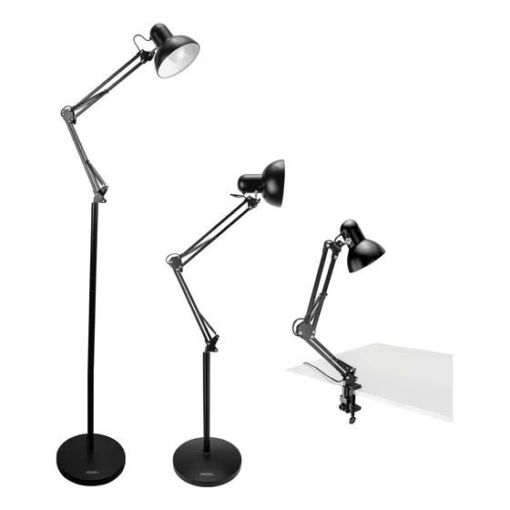Luminária De Chão Articulada Artiko Pixie+ Com Base E Garra Cúpula Preto Estrutura Preto
