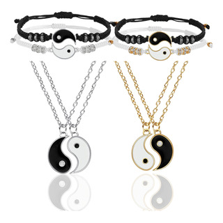 Yin Yang Juego De Pulseras Con Collar, Pulseras Ajustable Yin Yang Juego De Pulseras Con Collar, Pulseras Ajustable