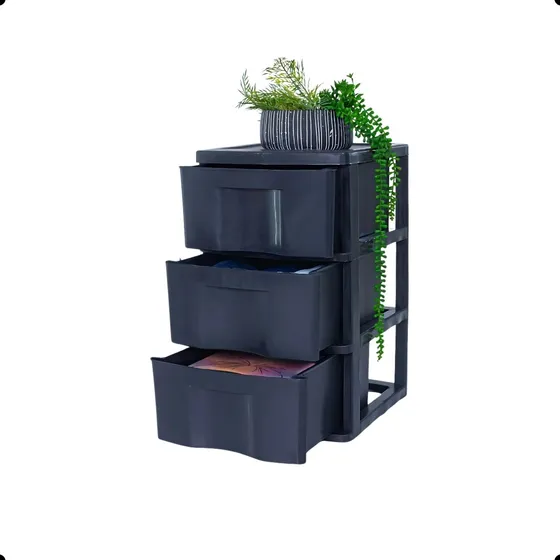 Muratto Gaveteiro MR14 organizador de plástico com 3 gavetas pvc preto