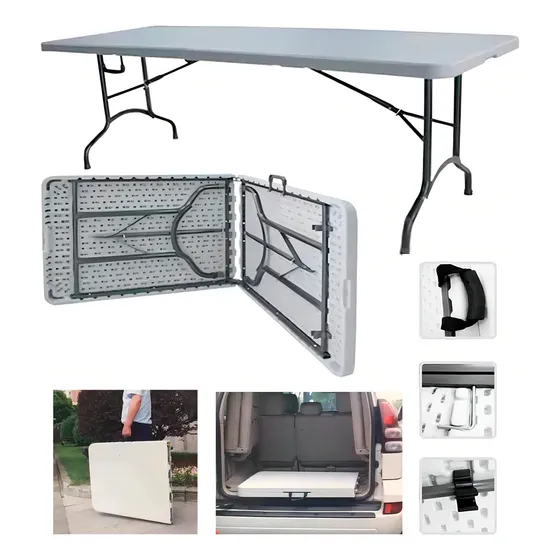 Mesa Plegable Tecnohogar Tipo Maleta 1.80 Camping Resistente Color Blanco