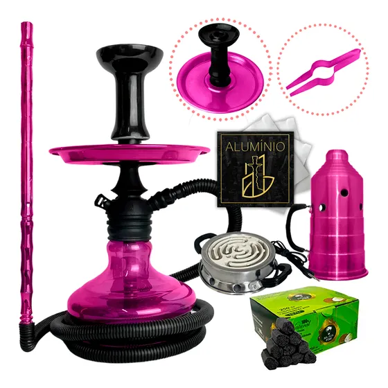 Narguile Kit Completo Black Hookah Carvão Fogareiro Aluminio