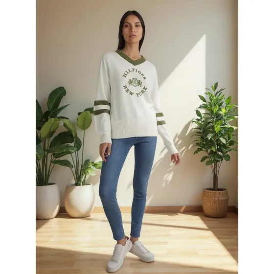 Saco Blanco Varsity En Cuello V Para Mujer Tommy Hilfiger