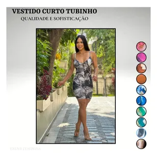 Vestido Feminino Curto Estampado Coladinho Curto Tubinho Vestido Feminino Curto Estampado Coladinho Curto Tubinho