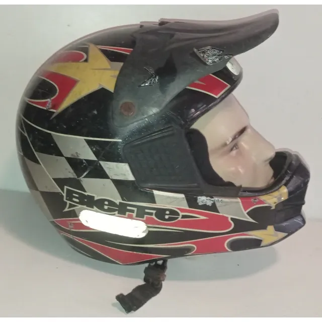 Capacete Antigo Bieffe Moto Cross Vermelho Star Aba E Trava