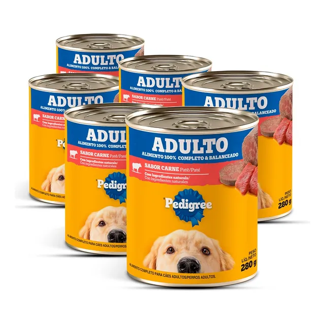 Pedigree Ração Combo 6 Latas Sabor Pate De Carne 290g Cada