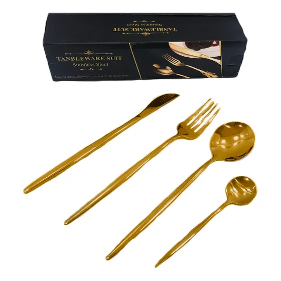 Juego De Cubierto De Mesa Metalico Dorado Pack 24 Pcs