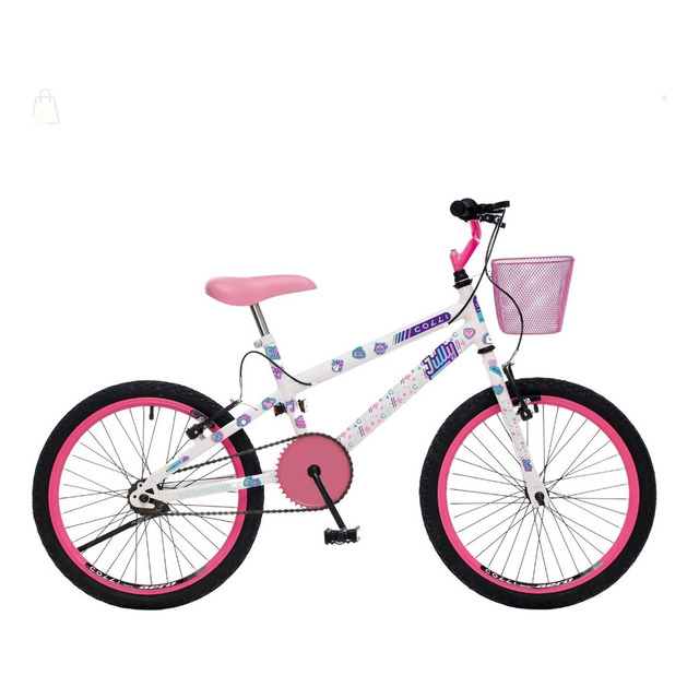 Bicicleta Para Meninas Colli Jully Aro 20 Tam 12 Branca Com Cestinha Rosa