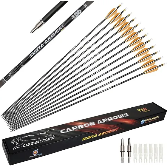 12 Flechas De Fibra De Carbono Premium 30 Pulgadas 500 Sunya