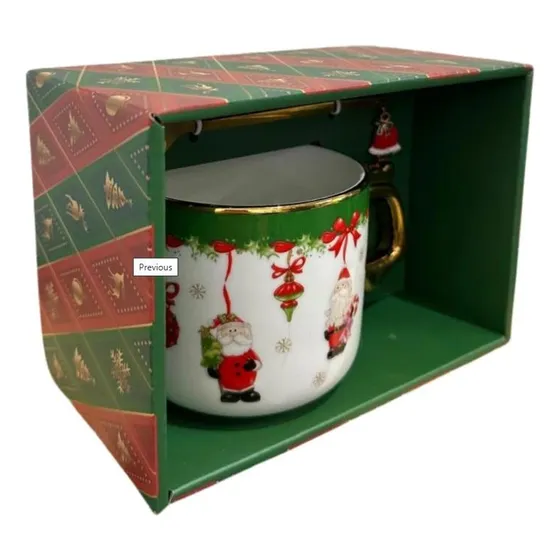 Kit Presente Natal Caneca E Colher Papai Noel Borda Dourada