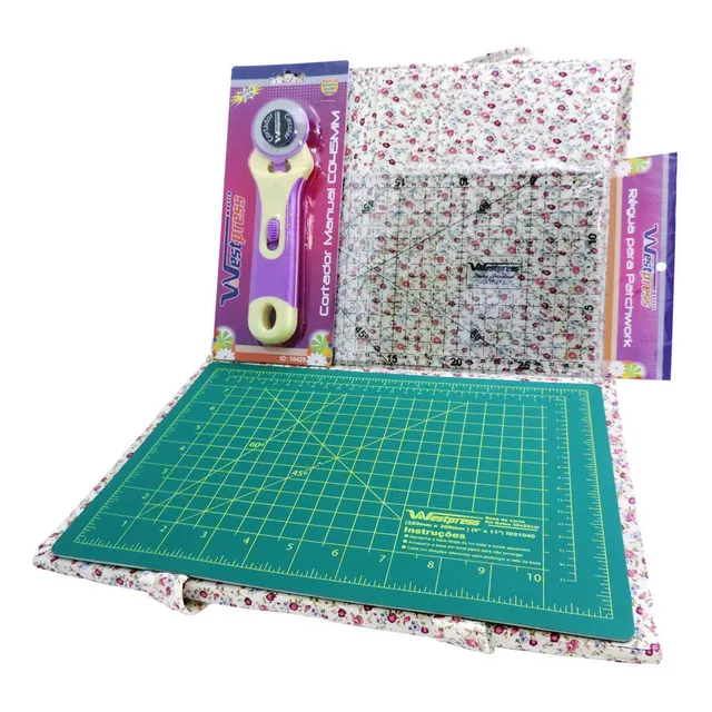 Kit Base De Corte + Régua + Cortador Patchwork
