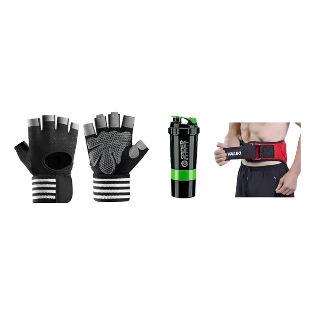 Cinturó Gimnasio De Velcro + Guantes De Gym + Shaker : Kit