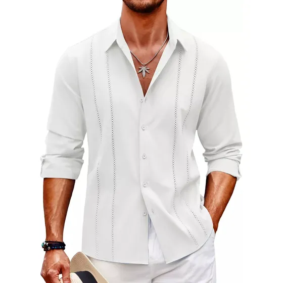 Playa De Guayabera Larga Cubana Camisas Casual Para Hombre
