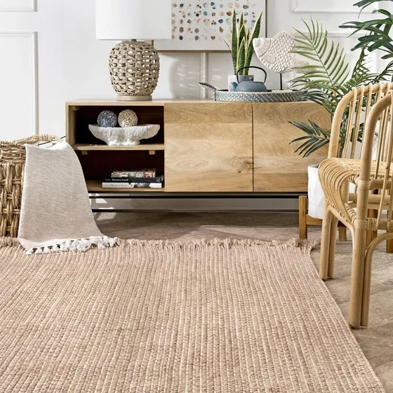 Alfombra In&out Exterior/interior Rectangular Cf 160x230 Lcm Ancho 160 cm Color Beige Diseño de la tela Liso con flecos Largo 230 cm
