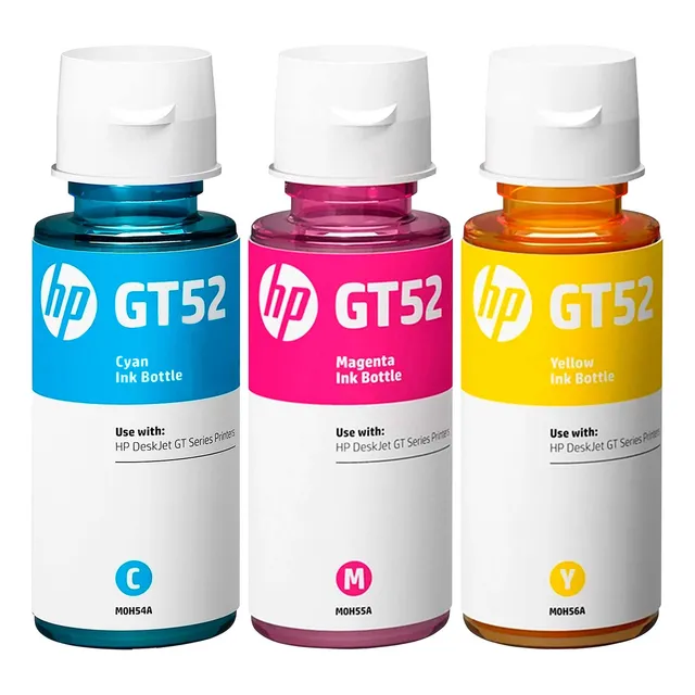 Combo 3 Botella Tinta Hp Gt52 Cian Magenta Amarillo Tinta