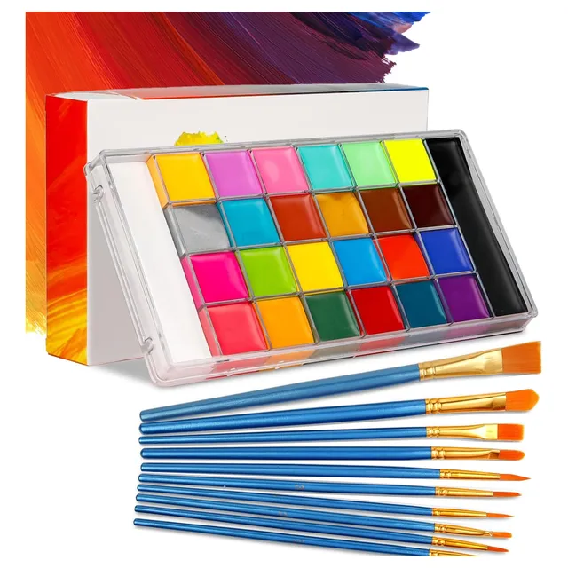 Pintura Facial Gran Cobertura 20 Colores + 10 Pinceles