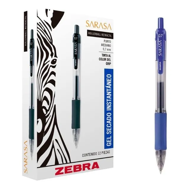 Caja 6 Plumas Zebra Sarasa Bolígrafo Gel Azul P/ Medio 0.7mm