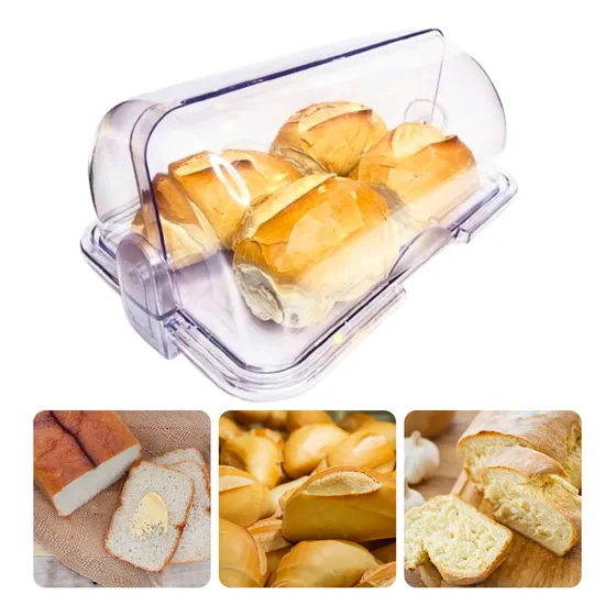 Porta Pães Acrílico C/ Tampa Basculante Articulável P/ Mesa