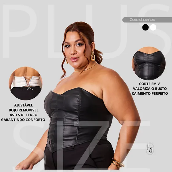 Cropped Corselet Corpete Espartilho Top Plus Size Couro