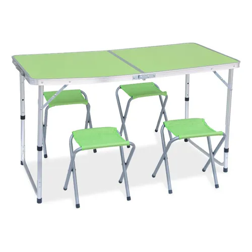Mesa Plegable Portátil Con 4 Sillas Ajustable Exterior 120cm Color Verde