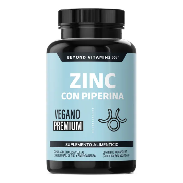 Beyond Vitamins | Zinc 20mg (gluconato De Zinc) Potenciado Con Piperina Estandarizada Al 95%, Apto Para Dietas Veganas, Premium - Pimienta Negra - (180 Cápsulas)