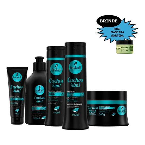 Kit Haskell Cachos Sim Cabelos Cacheados 300 Ml 5 Itens