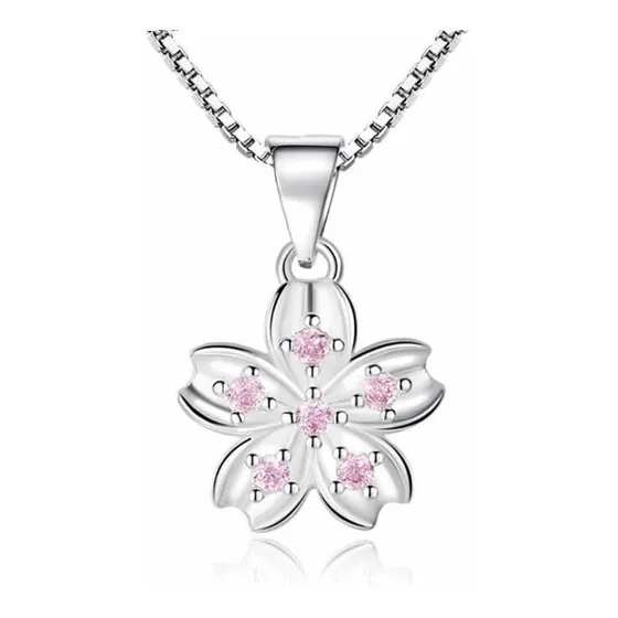 Collar Flor Rosada Baño Plata 925 / Todojoyas