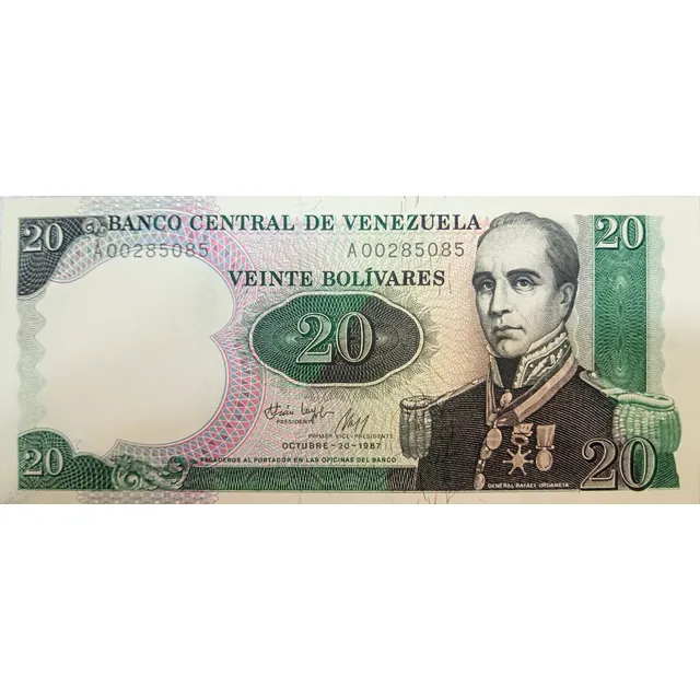 Billete 20 Bolívares A-8 Octubre 20 1987 De Colección Unc