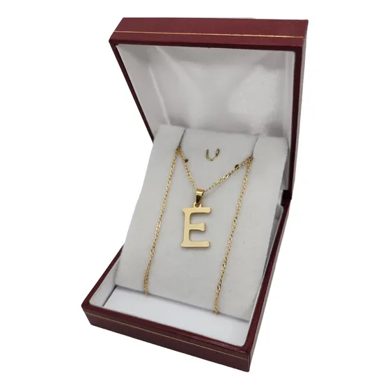 Cadena Collar Y Dije Letra E Inicial Nombre Oro Enchapado