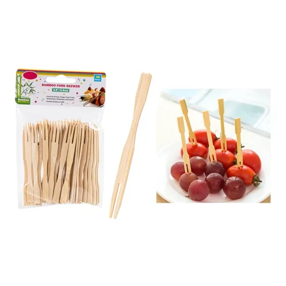 Tenedores De Bambu 9 Cm Paquete  48 Unidades Pinchos
