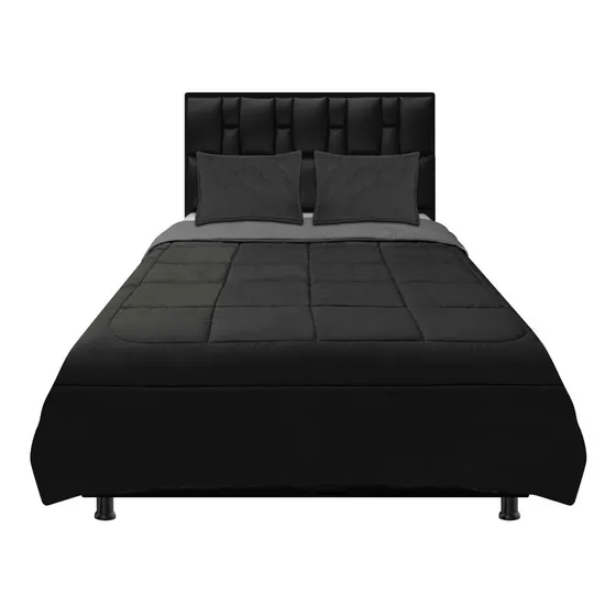 Cubrelecho Edredón Doble Faz Cama Queen 160 Color Gris-Negro