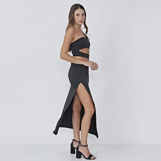 Vestido Maxi Con Aberturas Y Bretel Cruzado Mujer