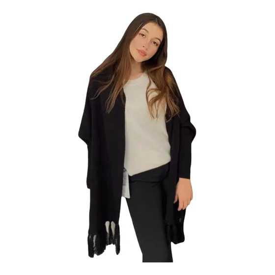 Xale Capa Poncho Feminino Inverno Tricot Echarpe Com Manga