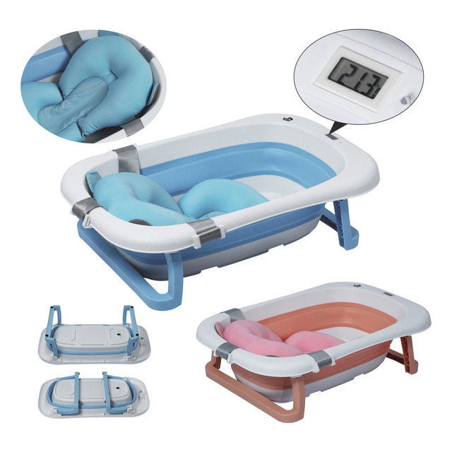 Banheira Para Bebe Confortável Segura Teu Baby Dobrável Cor Azul