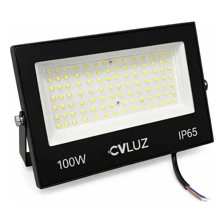 Reflector Led Exterior 100w Cvluz VE-PLE100 Carcasa Negro Luz Blanco Frío