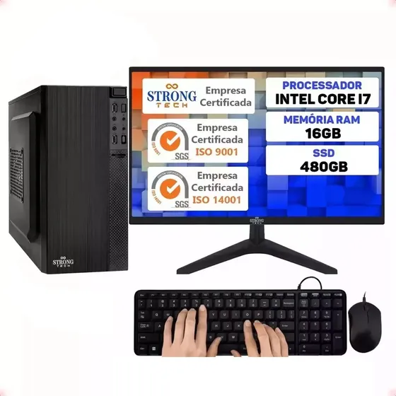 Computador Completo Intel Core I7 16gb Ssd 480gb Monitor 19 Teclado e Mouse Strong Tech