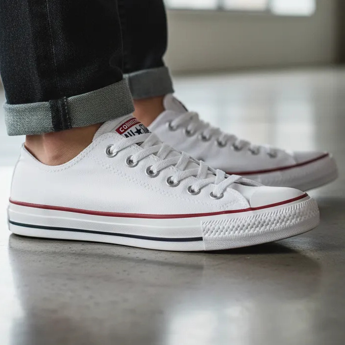 Tênis Chuck Taylor Cano Curto All Star Converse Branco/branco/marinho Liso 36 Br Tênis Chuck Taylor Cano Curto All Star Converse Branco/branco/marinho Liso 36 Br