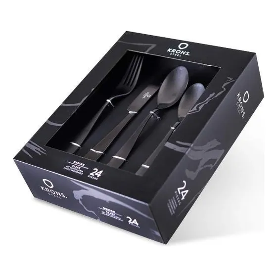 Set De Cubiertos X24 Piezas Black Krons Acero Inox Elegante Color Negro