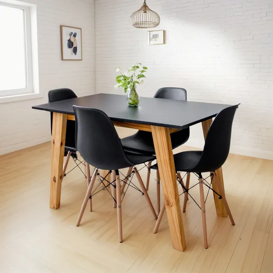 Juego Comedor Nórdico Mesa Escandinava 120 + 4 Sillas Eames