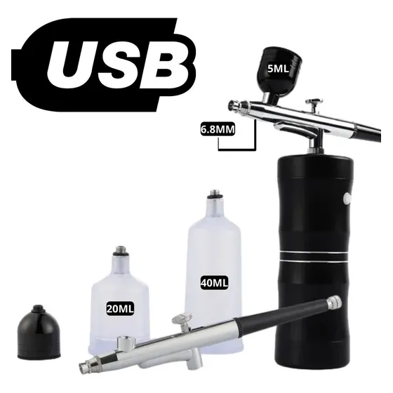 Kit Compressor Aerógrafo Usb Recarregável Sem Fio Portátil