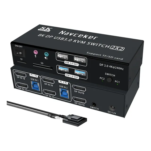 Conmutador Kvm Displayport 4k 240 Hz 2 Ordenadores 2 Monitor