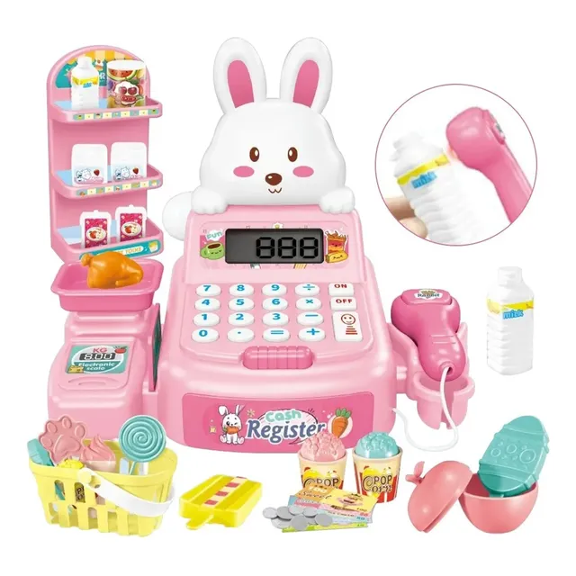 Cajas Registradoras Scanner Supermercado Juguete Niña Niño Rosa , escáner de Trabajo, Tarjeta de crédito, Comida para Jugar, Dinero y más
