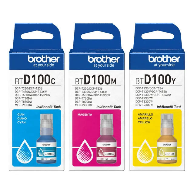 Kit De 3 Tintas Originales Brother Serie Btd100 Y, C, M