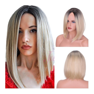 Peruca Wig Curta IdĂȘntica A Cabelo Humano Ombre Loira + Cap Peruca Wig Curta IdĂȘntica A Cabelo Humano Ombre Loira + Cap