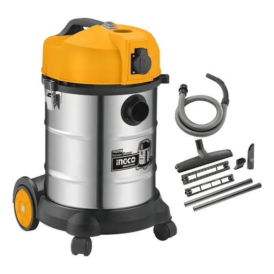 Aspiradora Seco Humedo Ingco 1400w Ingco Vc14301 Color Plateado/Amarillo/Negro